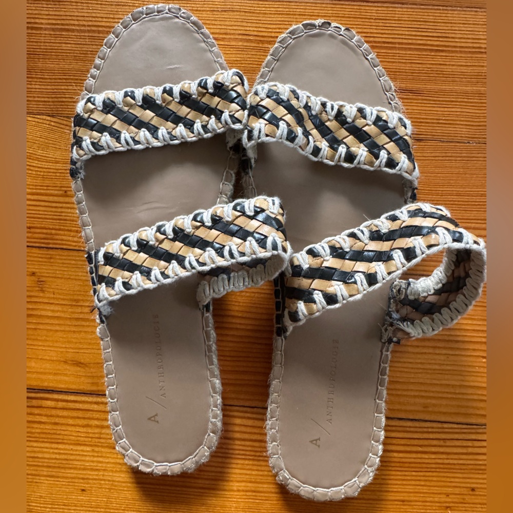 Anthropologie Regina Woven Slide Sandals - Black, Tan, Cream